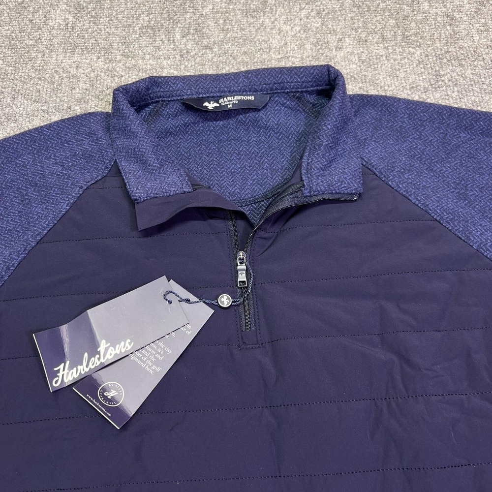 Harlestons Traveler Herringbone Pullover Mens Medium Blue 1/4 Zip NEW $160